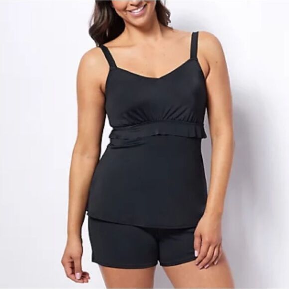 Denim & Co. Beach Ruffled Layers Tankini with Shorts - Picture 1 of 9